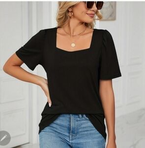 Ashley Stewart Black Square Neck Blouse | Size 2X | Short Sleeve